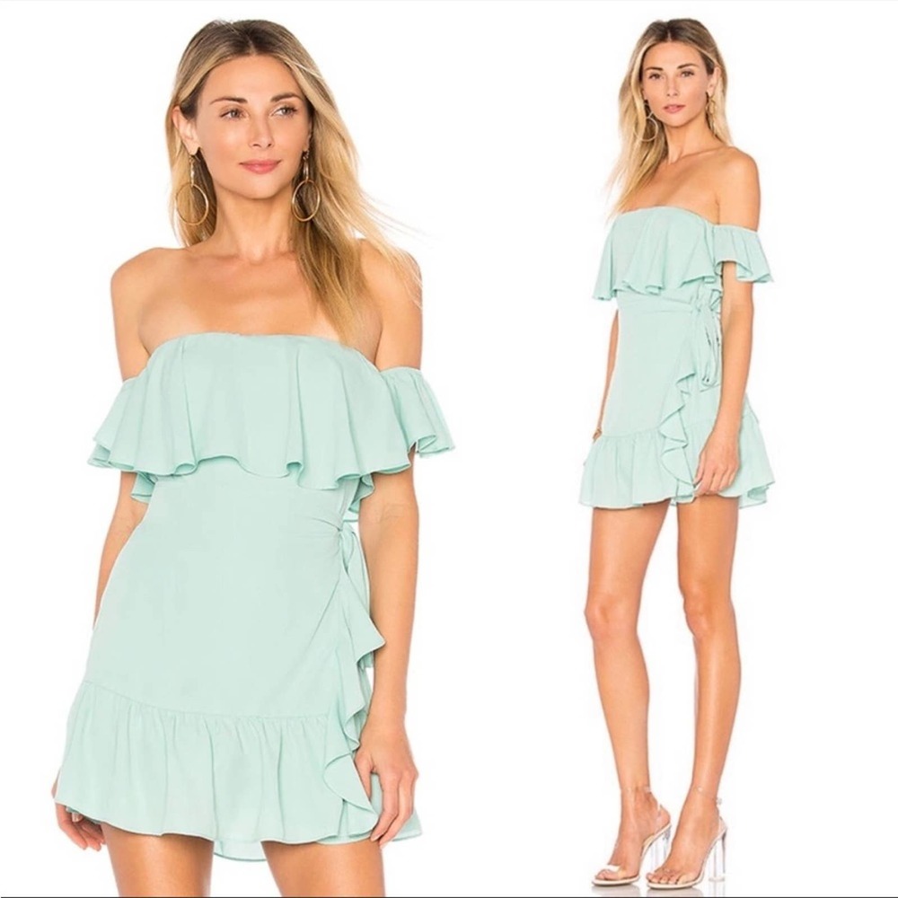 NWT Revolve Superdown Jolene ruffle off the shoulder dress green sz M